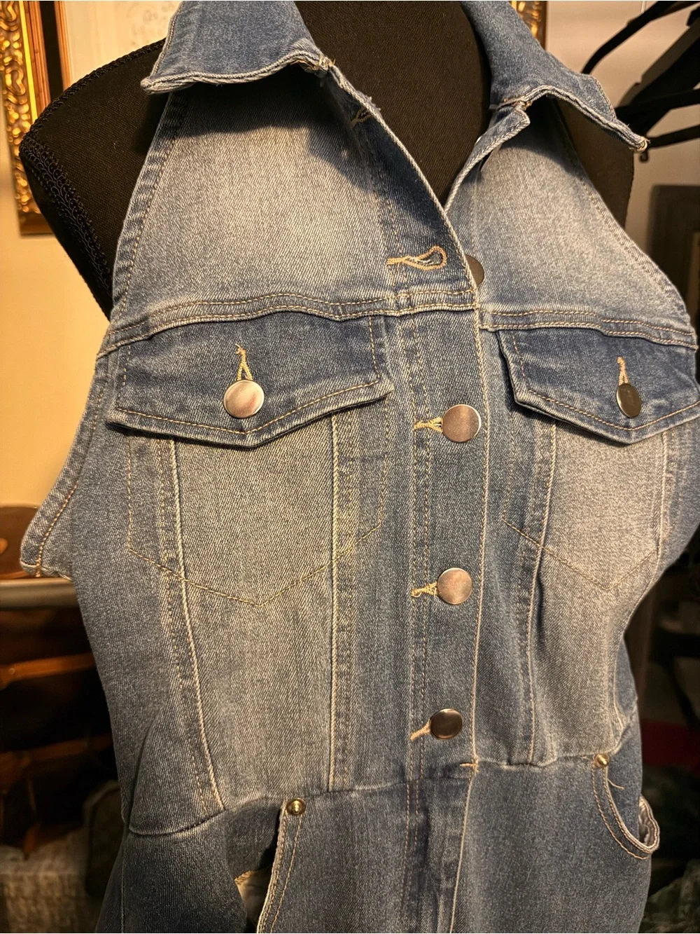 Timing Light Wash Denim Halter Jumpsuit